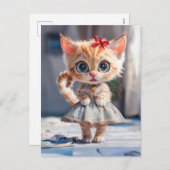 Kitten in Blue Skirt and Blouse Feestdagenkaart (Voorkant / Achterkant)