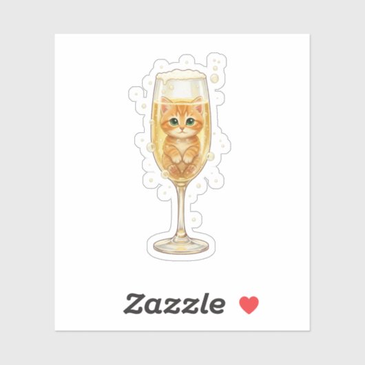 Kitten in Champagneglas Bruisend Nieuwjaar Sticker (Vel)
