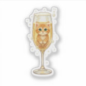 Kitten in Champagneglas Bruisend Nieuwjaar Sticker (Voorkant)