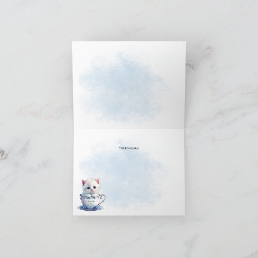 Kitten in Cup Blauwe Bloemen Dank u kaart (Binnen)