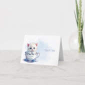 Kitten in Cup Blauwe Bloemen Dank u kaart (Voorkant)