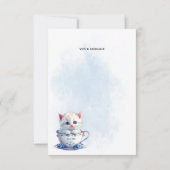 Kitten in Cup Blauwe Bloemen Dank u kaart (Achterkant)
