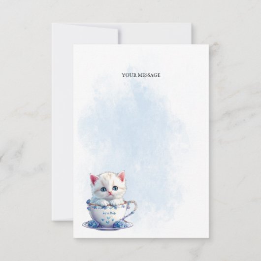 Kitten in Cup Blauwe Bloemen Dank u kaart (Achterkant)