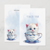 Kitten in Cup Blauwe Bloemen Dank u kaart (Voorkant / Achterkant)