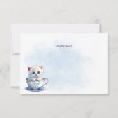 Kitten in Cup Blauwe Bloemen Dank u kaart (Achterkant)