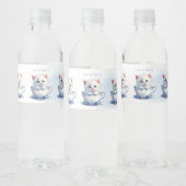 Kitten in Cup Blauwe Bloemen Water Fles Label Waterfles Etiket (Flessen)