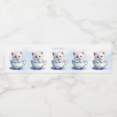 Kitten in Cup Blauwe Bloemen Water Fles Label Waterfles Etiket (Enkel label)