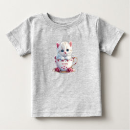 Kitten in Cup Roze Bloemen Baby T-shirt