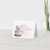Kitten in Cup Roze Bloemen Dank u kaart (Voorkant)
