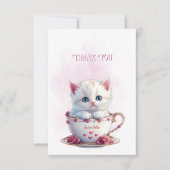 Kitten in Cup Roze Bloemen Dank u kaart (Voorkant)