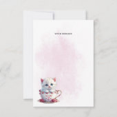 Kitten in Cup Roze Bloemen Dank u kaart (Achterkant)