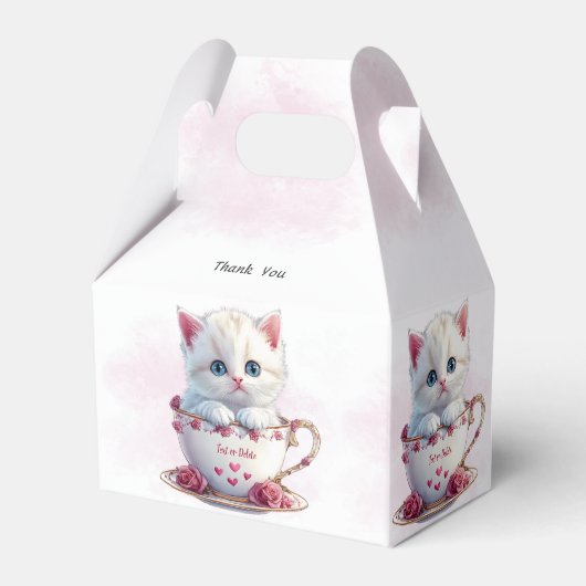 Kitten in Cup Roze Bloemen Favoriete Doos Bedankdoosjes (Achterkant)