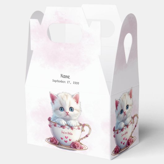 Kitten in Cup Roze Bloemen Favoriete Doos Bedankdoosjes (Geopend)