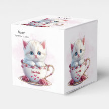 Kitten in Cup Roze Bloemen Favoriete Doos