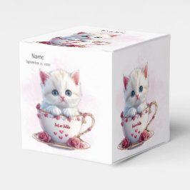 Kitten in Cup Roze Bloemen Favoriete Doos Bedankdoosjes