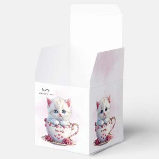 Kitten in Cup Roze Bloemen Favoriete Doos Bedankdoosjes (Geopend)