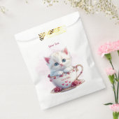 Kitten in Cup Roze Bloemen Favoriete Tassen Bedankzakje (Gezegeld)