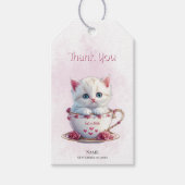 Kitten in Cup Roze Bloemen Gift Label Cadeaulabel (Voorkant)