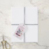 Kitten in Cup Roze Bloemen Gift Label Cadeaulabel (Met Touw)