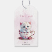 Kitten in Cup Roze Bloemen Gift Label Cadeaulabel (Achterkant)