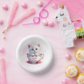 Kitten in Cup Roze Bloemen Papieren Kom (Feest)