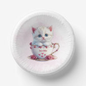 Kitten in Cup Roze Bloemen Papieren Kom (Voorkant)