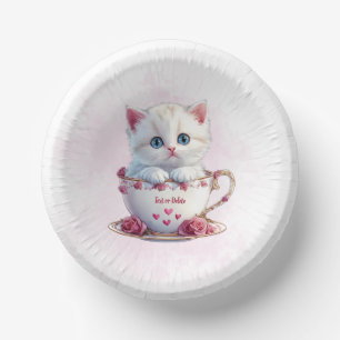 Kitten in Cup Roze Bloemen Papieren Kom