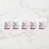 Kitten in Cup Roze Bloemen Water Fles Label Waterfles Etiket (Enkel label)
