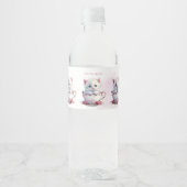 Kitten in Cup Roze Bloemen Water Fles Label Waterfles Etiket (Voorkant)