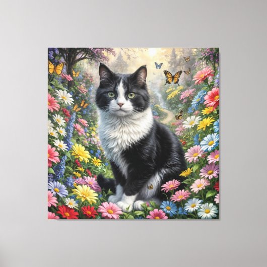 Kitten in de bloementuin canvas afdruk (Voorkant)