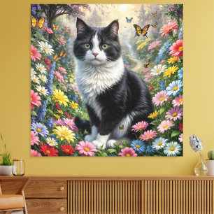 Kitten in de bloementuin canvas afdruk