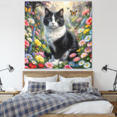 Kitten in de bloementuin canvas afdruk (Insitu (Slaapkamer))