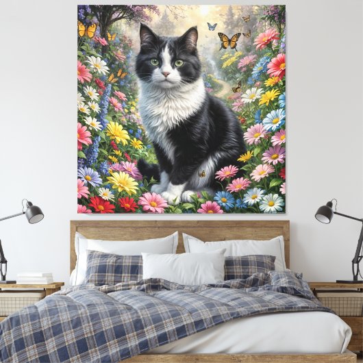 Kitten in de bloementuin canvas afdruk (Insitu (Slaapkamer))