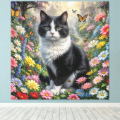 Kitten in de bloementuin canvas afdruk (Insitu (Houten vloer))