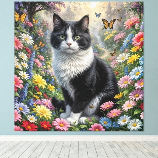 Kitten in de bloementuin canvas afdruk (Insitu (Houten vloer))