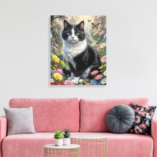 Kitten in de bloementuin canvas afdruk (Insitu (Woonkamer))