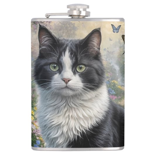 Kitten in de bloementuin heupfles (Voorkant)