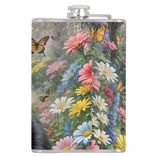 Kitten in de bloementuin heupfles (Achterkant)