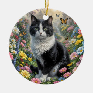 Kitten in de bloementuin keramisch ornament