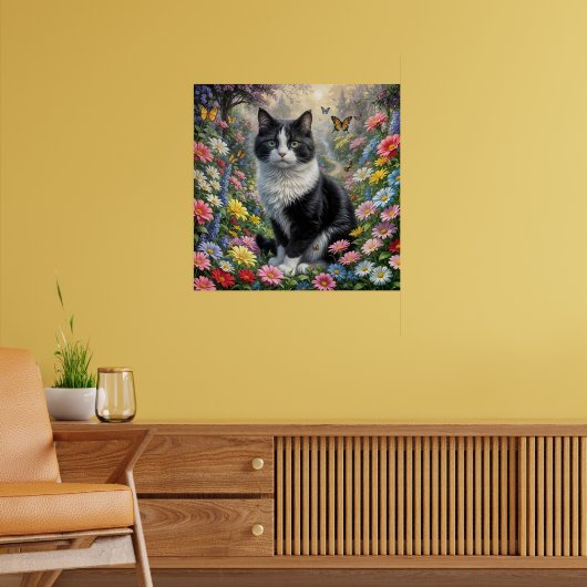 Kitten in de bloementuin poster (Woonkamer 2)