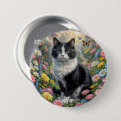 Kitten in de bloementuin ronde button 7,6 cm (Voorkant /achterkant)