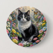 Kitten in de bloementuin ronde button 7,6 cm (Voorkant)