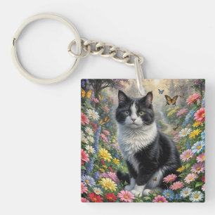 Kitten in de bloementuin sleutelhanger