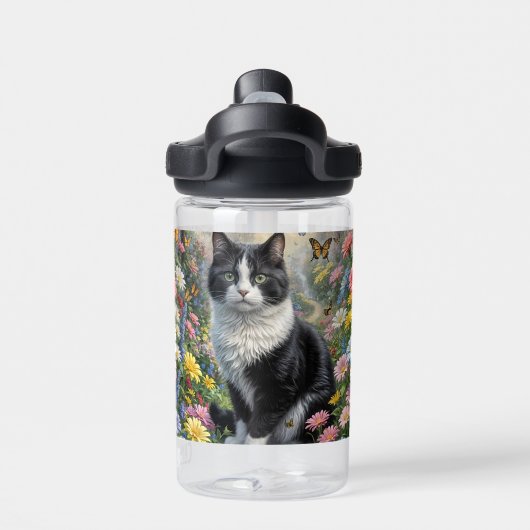 Kitten in de bloementuin waterfles (Achterkant)