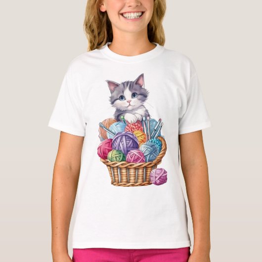 Kitten In de Breimand van Wol T-shirt (Voorkant)