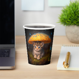 Kitten in de regen papieren bekers