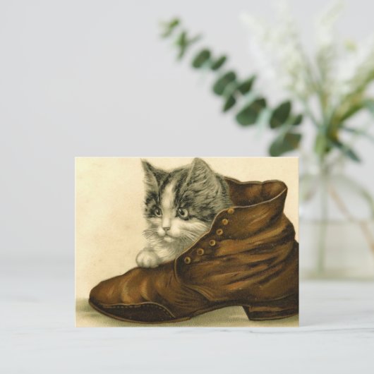  kitten in de schoen briefkaart (Staand voorkant)