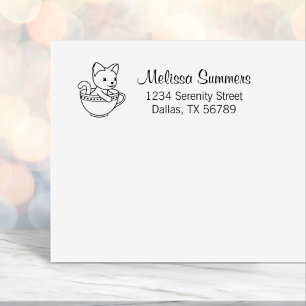 Kitten in een beker - Kat in een Teacup-adres Zelfinktende Stempel