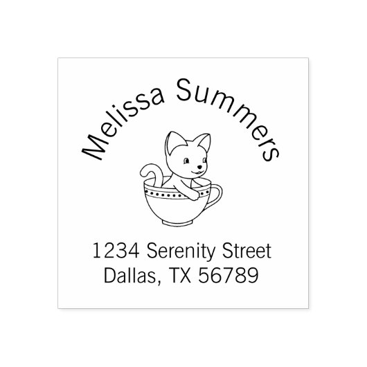 Kitten in een beker - Kat in een Teacup Arch Adres Rubberstempel (Afrduk)