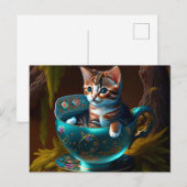 Kitten in een blauwe theepot - Kat Briefkaart (Voorkant / Achterkant)